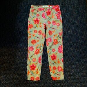 Jones New York Tan And Orange And Fuchsia Floral Soho Ankle Jeans Size 10